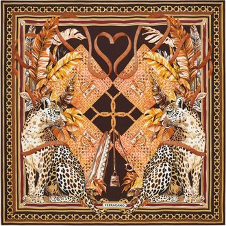Ferragamo Women Poised leopards print silk scarf Brown