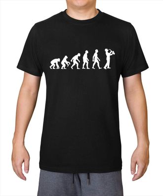 Generic Evolution of Man Saxophone Player - Mens 100% Organic Cotton T-Shirt - Deep Black - Large