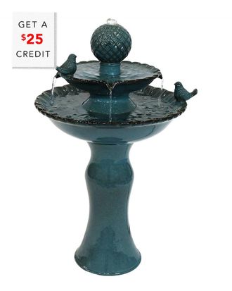 Sunnydaze 2-Tier Resting Birds Ceramic Outdoor Water Fountain 27in Garden Feature with $25 Credit