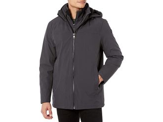 Calvin Klein Mens Hooded Rip Stop Water and Wind Resistant Jacket with Fleece Bib Mens Jacket Iron : XXL, Polyester/Fleece