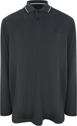 Fred Perry Mens White Twin Tipped Collar Gunmetal Grey Long Sleeve Polo Shirt Cotton - Size X-Large