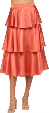 Fate Tiered Satin Skirt In Coral