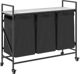 vidaXL Laundry Basket 3 Compartments with Wheels Grey Sonoma Vidaxl