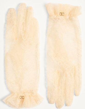 Valentino Garavani Guanti VLogo Signature In Pizzo Donna BURRO/ORO 6