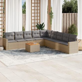 vidaXL Juego De Sof&aacute;s Jard&iacute;n Con Cojines Beige 10 Pzas Rat&aacute;n Sint&eacute;tico Vidaxl