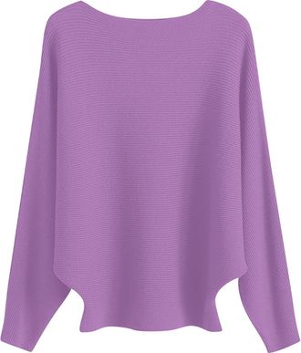 Generic Womens Jumpers Plain Crewneck Long Sleeve Elastic Sweater Ladies Elegant Casual Loose Pullover Jumper(Purple, L)