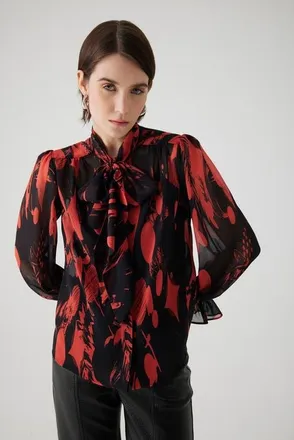 Exquise Agatha Sheer Chiffon Shirt in Red-Black at Nordstrom, Size Xx-Large
