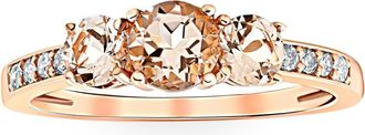 Pompeii3 1ct Morganite & Diamond 3-Stone Ring 10k Rose Gold Size Selectable