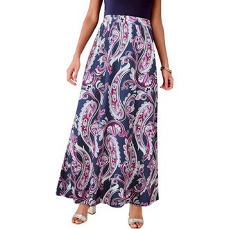 Roaman's Ultrasmooth Fabric Maxi Skirt in Navy Modern Paisley at Nordstrom, Size 28