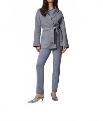Joseph Ribkoff Slit Back Straight Ankle Pants In Grey Melange