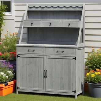 RayGar Beatrix Wooden Potting Table with Planting Worktop & Ample Storage in Grey | Size: 1 Pack