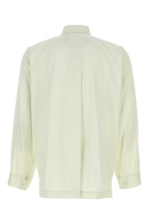 Homme Pliss&eacute; Issey Miyake Mens Light Green Cotton Shirt Whitegreen Exterior: Camicie