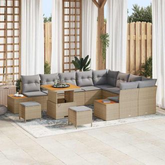 vidaXL Vidaxl - Conjunto De Sof&aacute; De Jard&iacute;n Con Coj&iacute;n 12 Pcs Beige Polirat&aacute;n