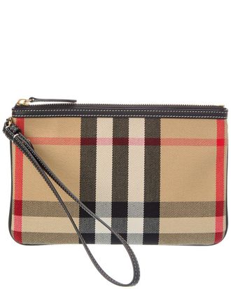 Burberry Check Canvas & Leather Pouch