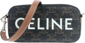 Celine Pre-owned Cross Body Bags, male, Brown, Size: ONE SIZE Pre-owned Horizontal Pouch Triomphe Canvas Shoulder Bag