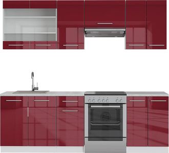 Vicco Mueble De Cocina Fame-line, Burdeos Brillo Intenso/blanco, 240 Cm, Et M&aacute;rmol