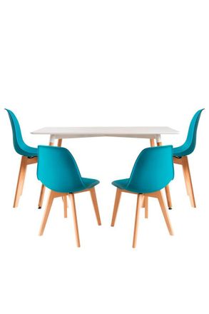 Regalos Miguel Regalos Miguel - Conjuntos De Mesa Y Sillas - Conjunto Mesa Tower Rectangular 120 X 80 Cm Blanca Y Pack 4 Sillas Kelen - Verde Azulado