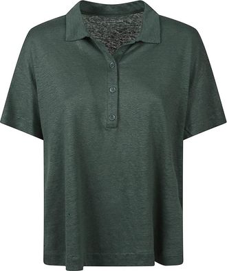 Majestic Filatures Linnen Poloshirt - Dames - Polos - Groen - M - Linnen - Tops