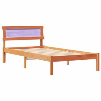 Berkfield Home Bed Frame with Headboard & LED - Wax Brown, 100 x 200 cm, Solid P in Brown | Size: 100 x 200 cm