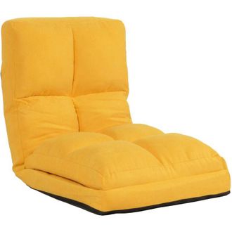 Hhg Non utilizzato] Sedia da pavimento HHG 914, poltrona da pavimento letto cuscino 4 posizioni reclinabili, velluto, giallo