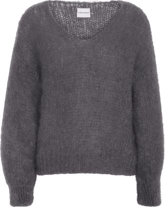 Americandreams Mohair Gebreid - Graphite - Dames - V-hals truien - Grijs - XL - Wol - Truien & Vesten