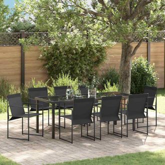 vidaXL Conjunto De Comedor De Jard&iacute;n 9 Pcs Negro Textileno Y Acero Vidaxl