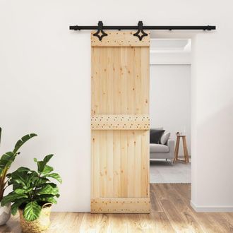 Berkfield Home Sliding Door with Hardware Set 70x210 cm Solid Wood Pine in Brown