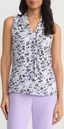 Kasper Sleeveless Knot Front Jersey Top in Lily White Mult at Nordstrom, Size X-Large P