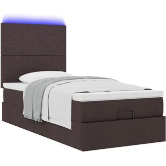 vidaXL Vidaxl - Cama Otomana Con Colch&oacute;n Y Led Tela Marr&oacute;n Oscuro 90x200 Cm