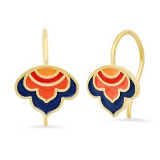 Jessica Elliot Womens Enameled Lotus Ear Wire Earrings In Vermeil/reds