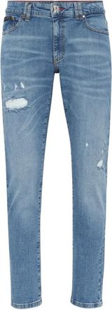 Philipp Plein Jeans, Heren, Blauw, W40, Katoen, Destroyed Slim Fit Jeans