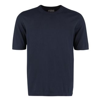 THE (ALPHABET) Tops, Heren, Zwart, S, Katoen, Katoenen Gebreid T-shirt met Ribboorden