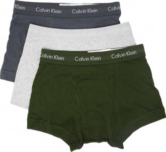 Calvin Klein Mens Core Plus 3-Pack Trunk Boxer Briefs In Snow/heather/green