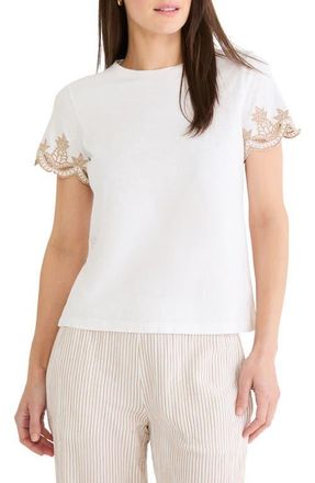 Nic+Zoe Deco Embroidered Slub Top in Paper White at Nordstrom, Size Xx-Large