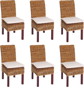 Hhg Hhg - Nunca Usado] Lote De 6 Sillas De Comedor Silla De Mimbre M69 Silla Bali Mimbre Pl&aacute;tano, Light, Con Coj&iacute;n