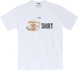 Moschino Thee Kop Grafische T-shirt Wit - Dames - T-shirts - Wit - M - Katoen - Tops