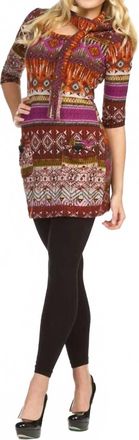Papillon Global Stripe Print Quarter Sleeve Sweater Dress In Rust