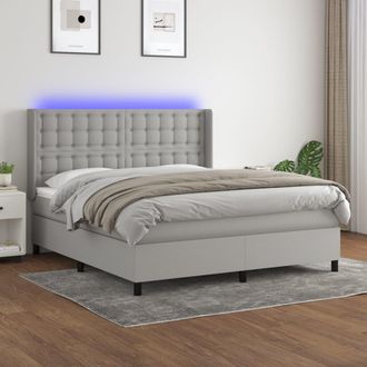 vidaXL Vidaxl - Cama Box Spring Colch&oacute;n Y Luces Led Tela Gris Claro 160x200 Cm