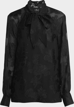 Etro Fils Coupe Long-Sleeve Tie-Neck Blouse