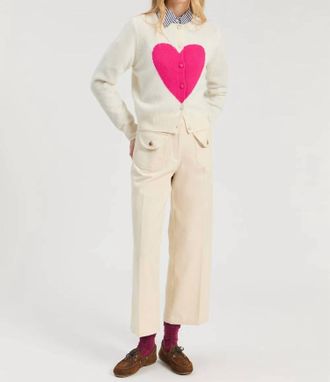 Vilagallo Intarsia Heart Cardigan In Ecru & Pink