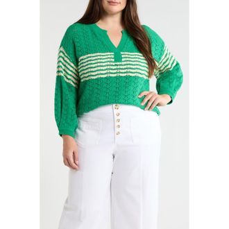 Wit & Wisdom Wave Pointelle Sweater in Golf Green/Ivory at Nordstrom, Size 1 X