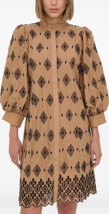 Bruuns Bazaar Abito corto con ricamo e maniche a palloncino - Toni neutri