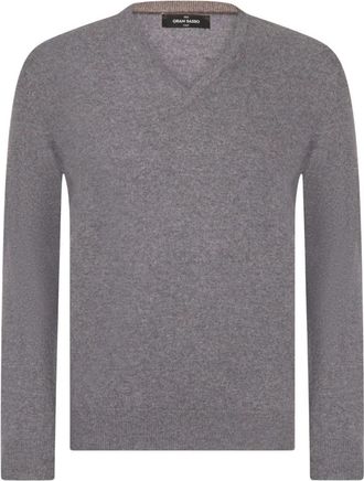 Gran Sasso V-hals Kasjmier Trui - Heren - V-hals truien - Grijs - 3XL - Kasjmier - Truien & Vesten