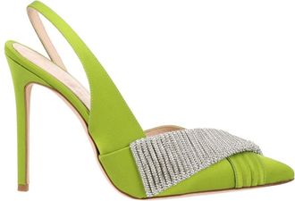 Hibourama Bags Lime Green Pointed Toe Satin Slingback Heels