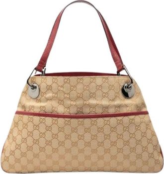Gucci Pre-owned Shoulder Bags, female, Beige, Size: ONE SIZE Pre-owned Canvas Shoulder Bag