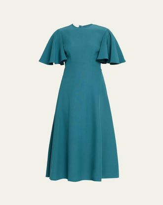 Michael Kors Flutter-Sleeve A-Line Midi Dress