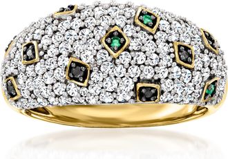 Ross-Simons White and Black Diamond Ring With Emeralds in 18kt Gold Over Sterling