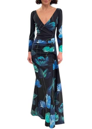 La Petite Robe Di Chiara Boni Koly Print Long Gown In Donna Blue