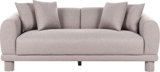 Beliani 3 Seater Sofa Taupe Fabric with Extra Throw Cushions Upholstered Legs Retro Modern Decor Style PORI