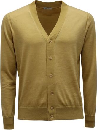 Paolo Pecora Truien & Vesten, Heren, Geel, S, Wol, Wollen Cardigan Trui in Geel